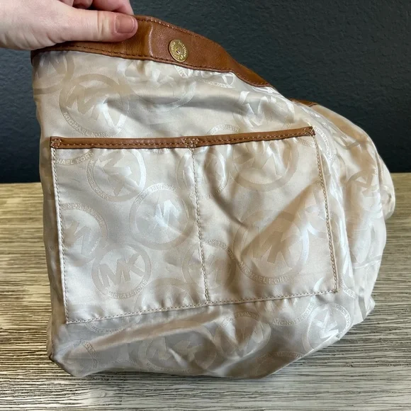 Vintage Michael Kors Tan Leather Shoulder Bag with Gold Accents - Picture 13 of 16